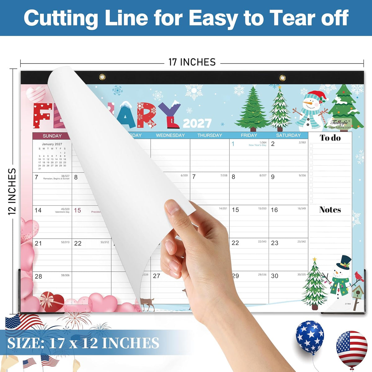 2027 Desk Calendar - Desk Calendar 2027, Jan. 2027 - Dec. 2027, 17"×12"