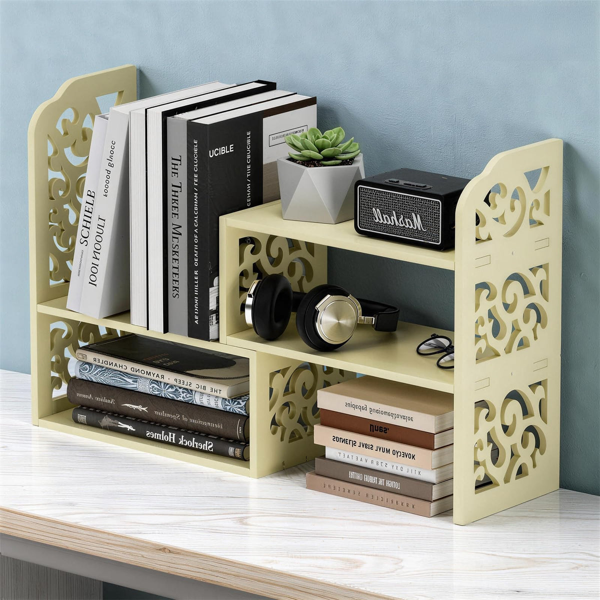 YGYQZ Adjustable Desktop Shelf Organizer, 3-Tier Desk Shelf, Black Pattern