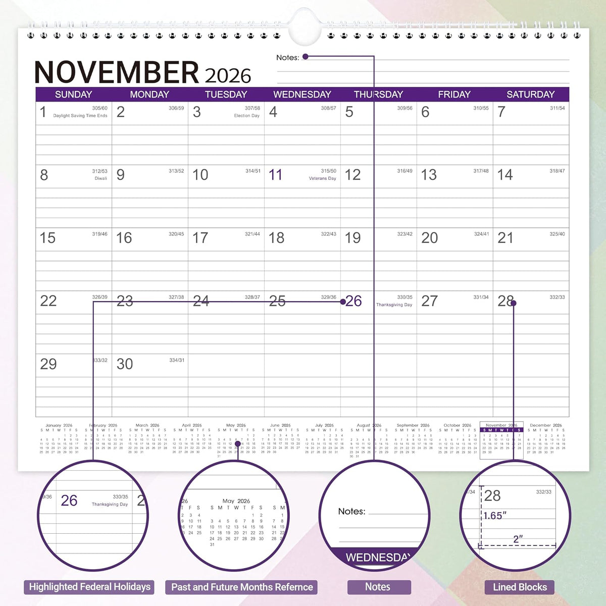 2026-2027 Wall Calendar 18 Months, 14.68"x11.53" Desk/Wall Monthly Calendar