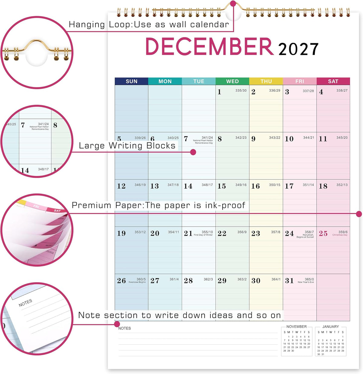 2027 Calendar - 2027 Wall Calendar 12 Month, Jan.2027 - Dec.2027, 12" x 17"