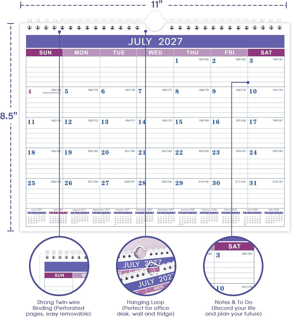 2027 Calendar, 2027 Wall Calendar 12 Month, 8.5" x 11", Wall Calendar 2027