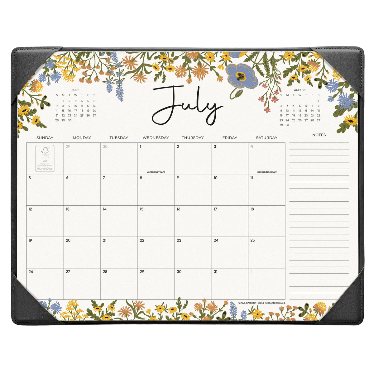 Desk Calendar 2026 with Desktop Mat, Cabbrix Desk Pad Calendar 15 x 12 Inch Runs From July 2026 to December 2027, Floral Design Calendar 2026 for Home School and Office (Green)