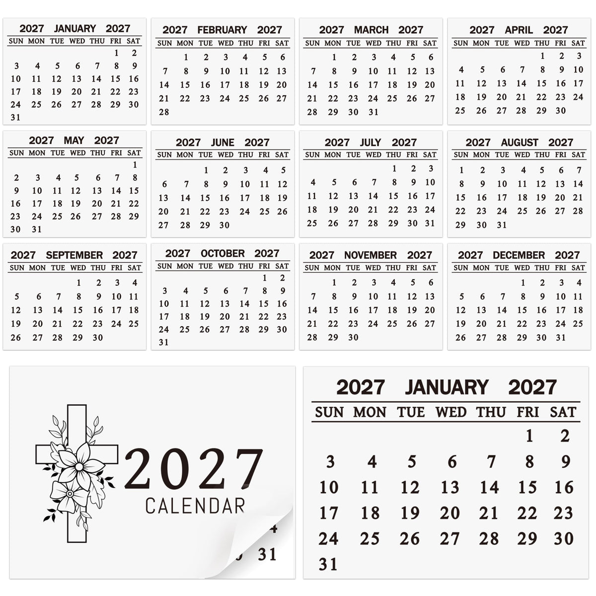 Yopyame Mini Calendar 2027 Bulk - 24 Pack 2.2" x 3" 12 Monthly Tear off Mini Academic Year Calendar, January to December 2027, Tear off Calendars for Scrapbook Crafts Manual Project Friend Home Office