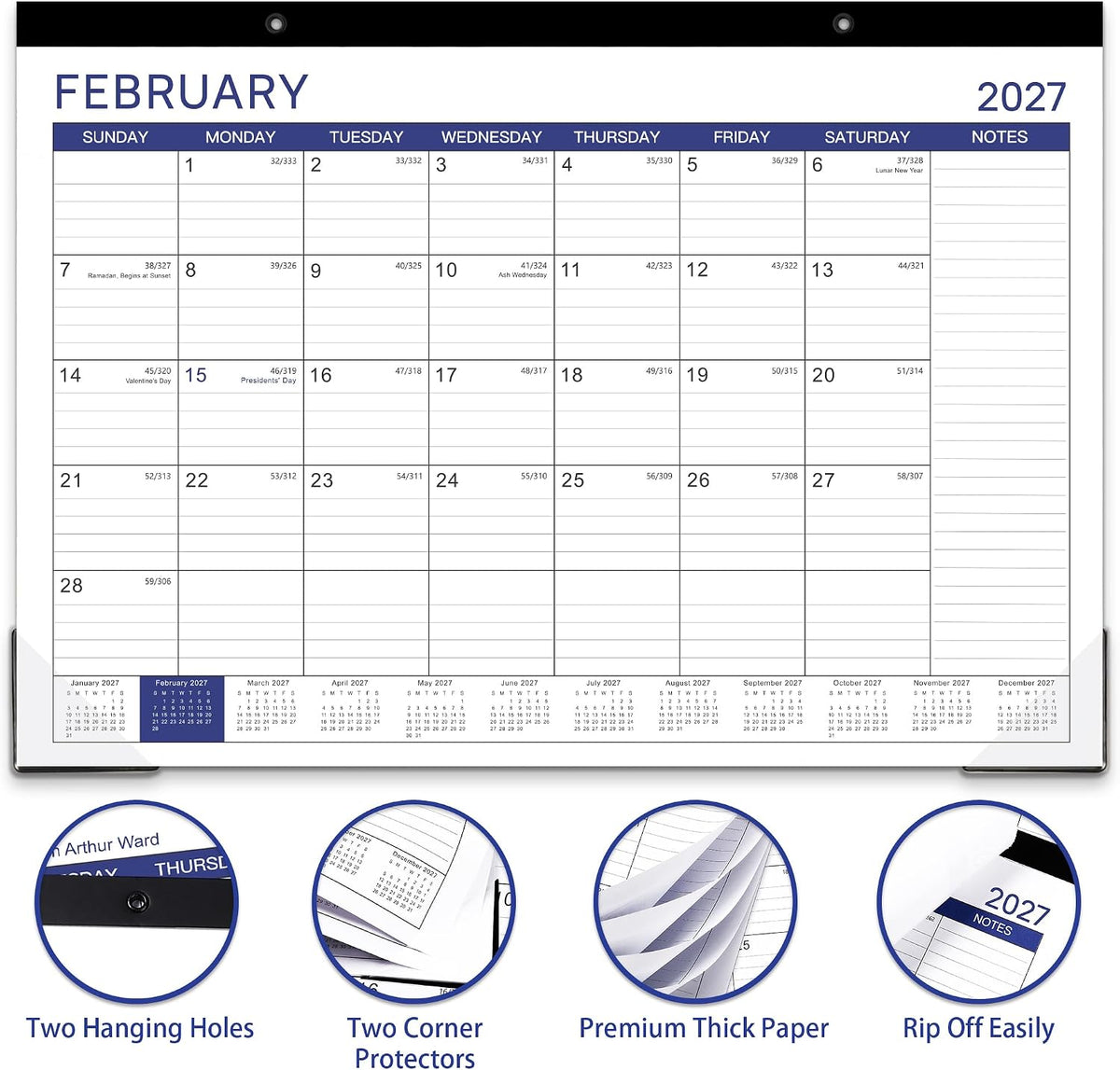 Desk Calendar 2026-2027, Jul. 2026 - Dec. 2027, 17" x 12"