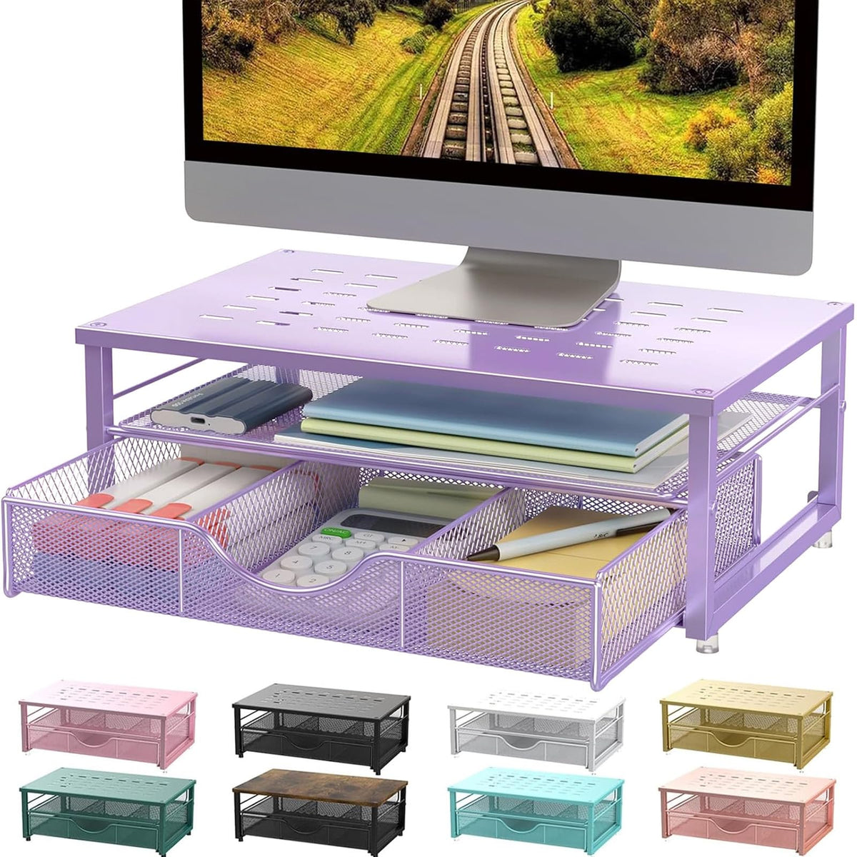 Computer Monitor Stand Riser with Drawer