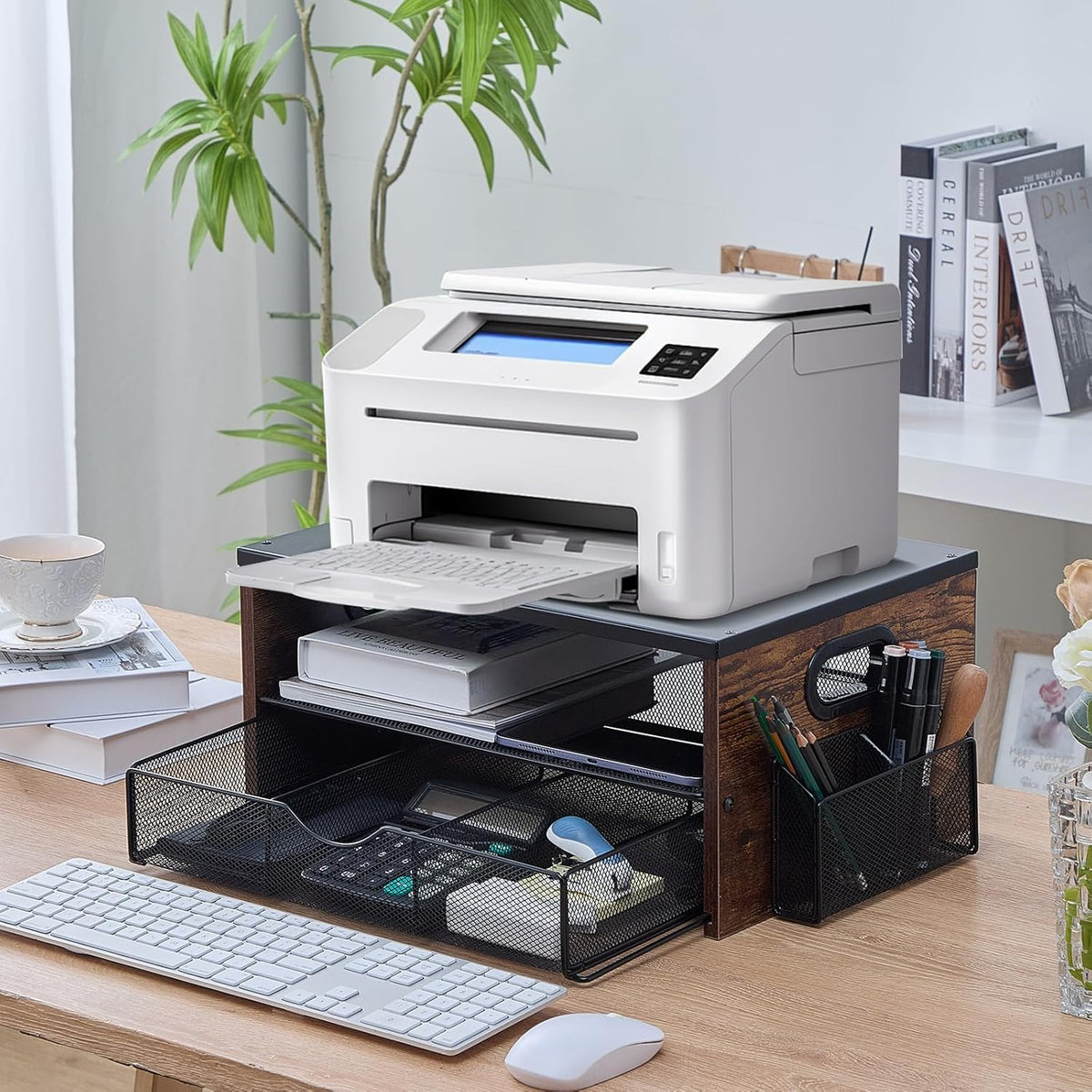 Printer Stand,Desktop Printer Stand with 2-Tier Storage Shelves
