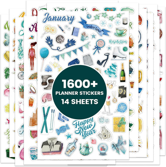 Planner Stickers - 12 Monthly Calendar Stickers for Celebrations, 14 Sheets