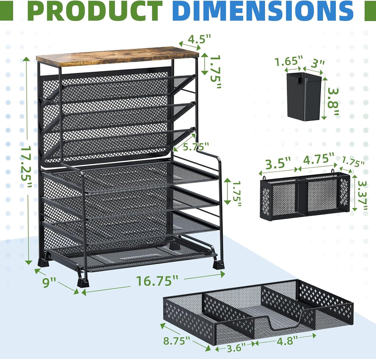 Ekisemio 8 Tier Desk File Organizer with Sliding Drawer, Desktop Organizers and Accessories, Letter Size File Organizer for Desk, Black
