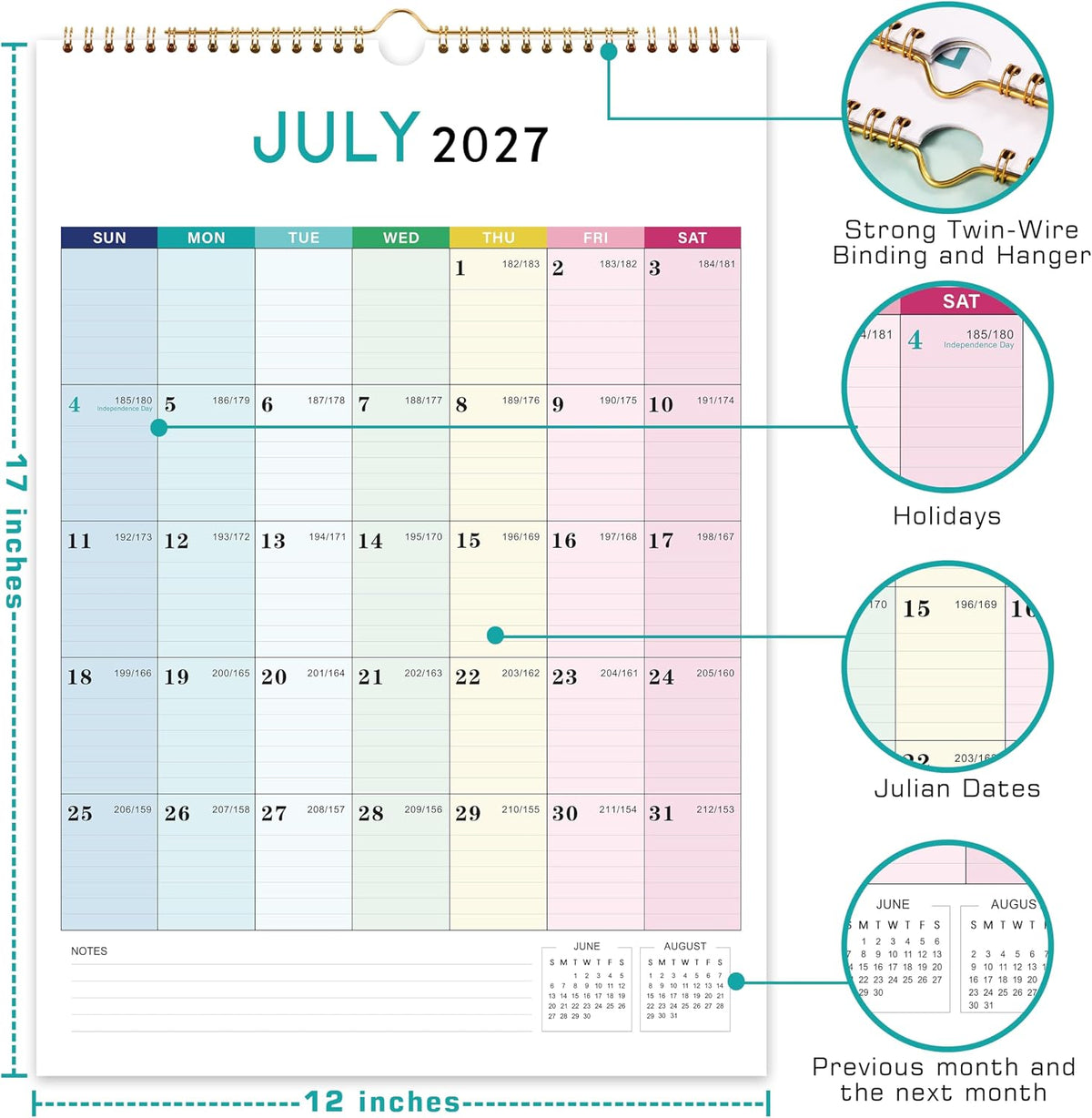 2027 Calendar - 2027 Wall Calendar 12 Month, Jan.2027 - Dec.2027, 12" x 17"