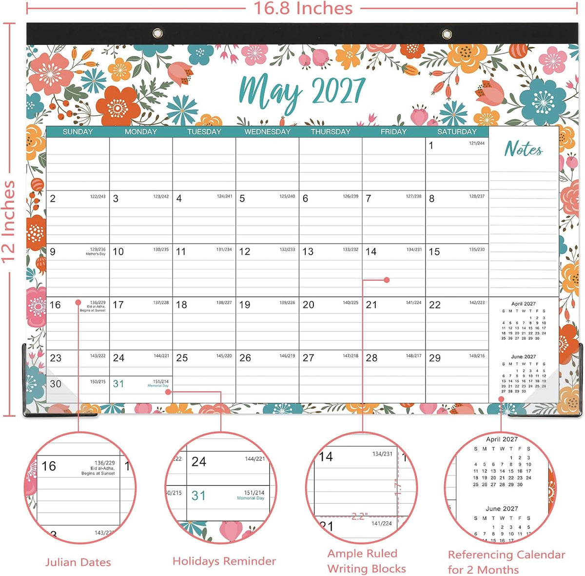 Desk Calendar 2026-2027 - Jul 2026 - Dec 2027, Large Monthly Desk Calendar 18 Months, 17" x 12", Desk Pad, Large Ruled Blocks, To-do List & Notes, Best Desk/Wall Calendar for Planning or Organizing