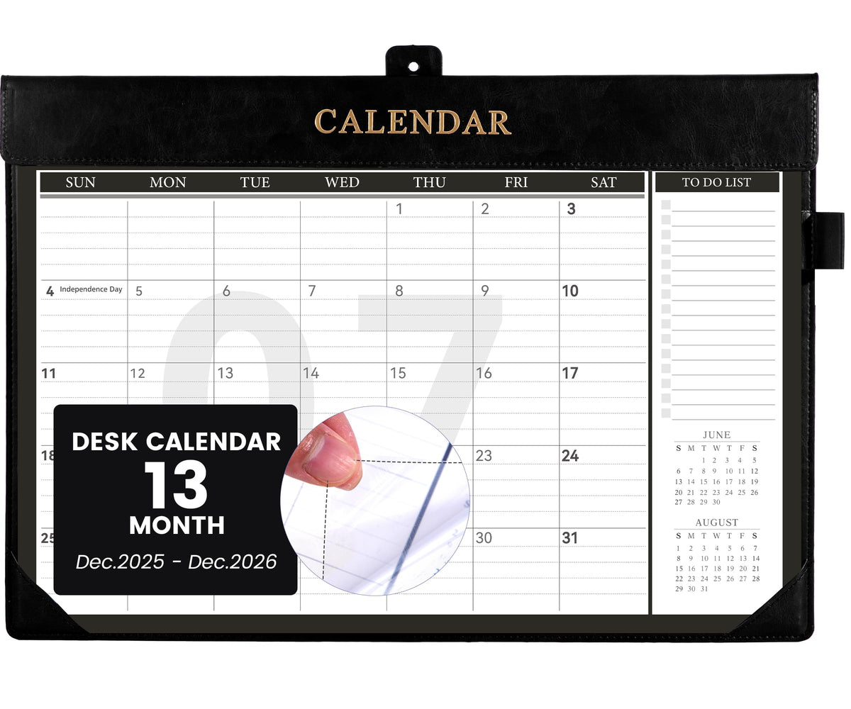 Yoment Desk Calendar 2026 Leather Desk Calendar with to-Do Lists, 13 Months Desk Pad Wall Calendar with Pen Holders PVC Cover for Work Office School Home Women Men, Jan2026-Dec 2026, 17 x 12, Blue