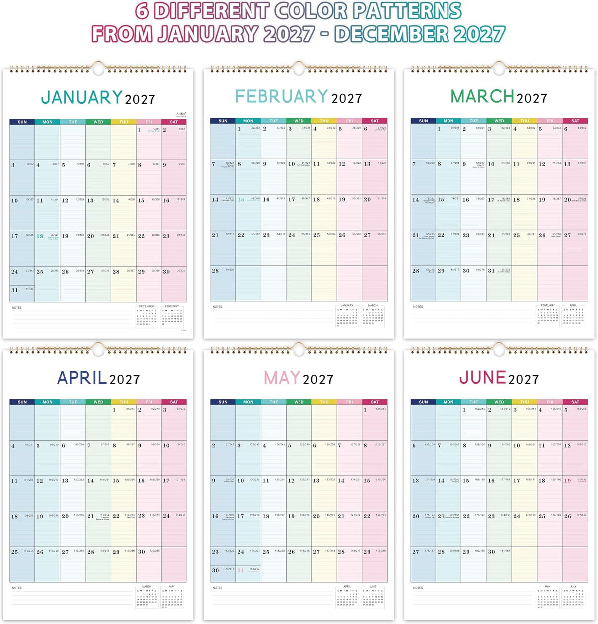 2027 Calendar - 2027 Wall Calendar 12 Month, Jan.2027 - Dec.2027, 12" x 17"