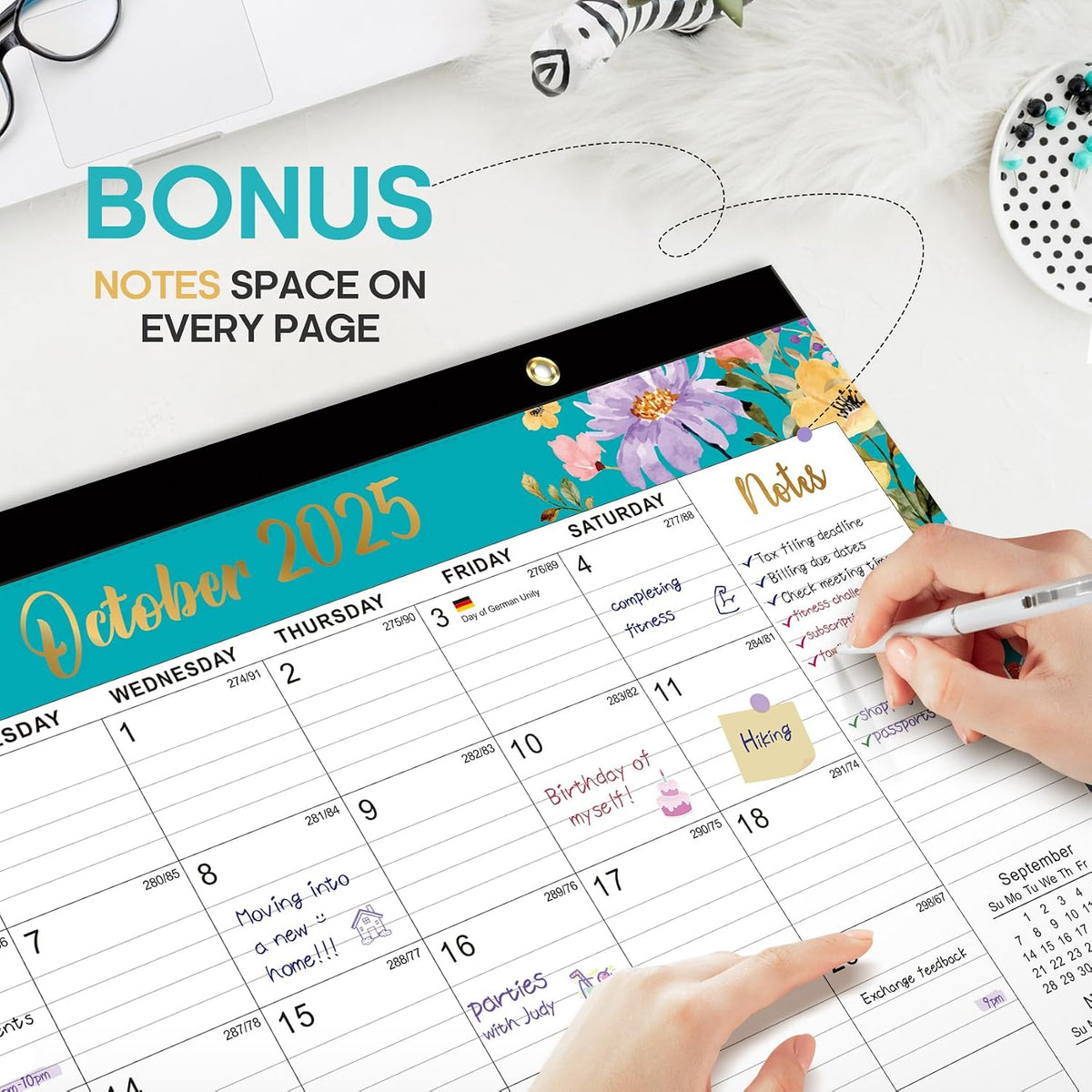 Taja Desk Calendar 2025-2026, Runs from Oct 2025 - Jun 2027, 17" x 12"