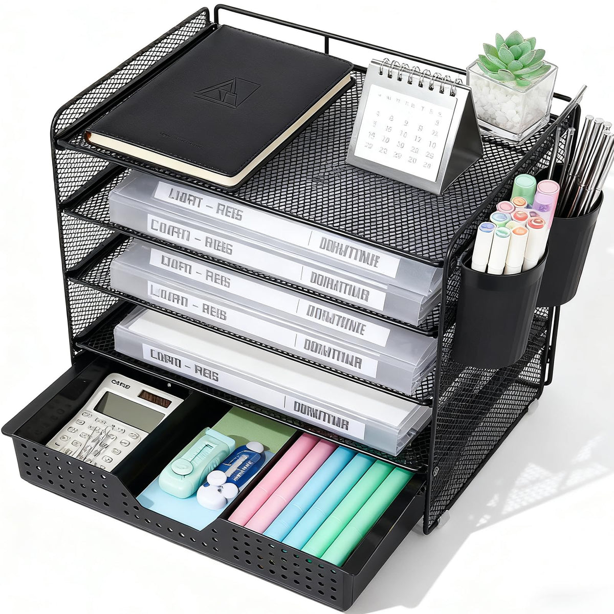 LEKETREE Wood Desk Organizer, 2-Tier Computer Monitor Stand Riser with Storage Drawer and 2 Pen Holders, Laptop & Printer Stand, Shelf for Top of Desk (Wood)