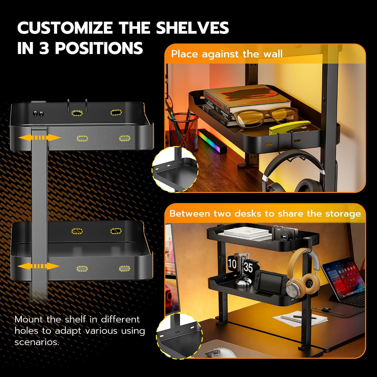ARES WING 2-Tier 16 inch Clamp On Desk Shelf, Above or Under Desk Storage