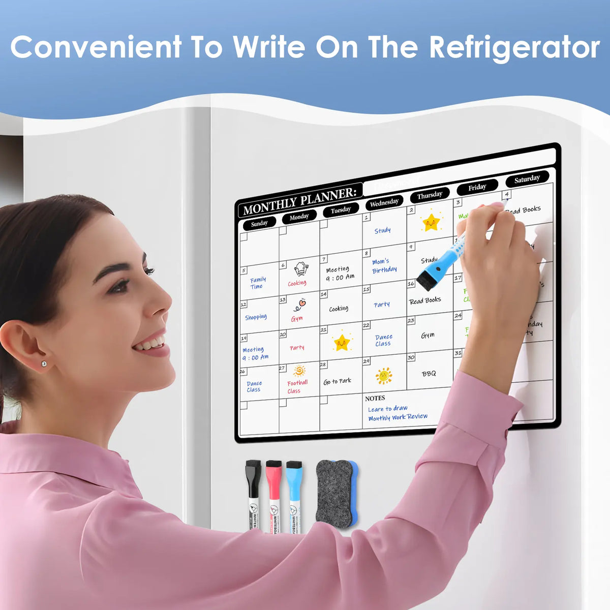 MaxGear Magnetic White Board Calendar for Fridge, 16x12in Monthly Dry Erase Planner for Home Meal Planning & Track Schedules, Strong Magnetic Backing, Easy to Wipe Clean, Includes Markers and Eraser
