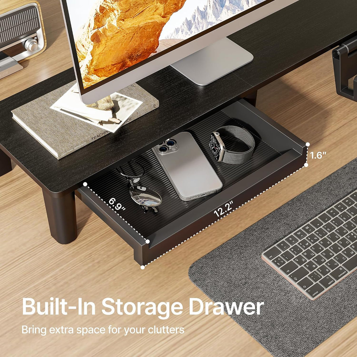 PEGZONE Ergonomic Monitor Stand Riser with Storage Drawer