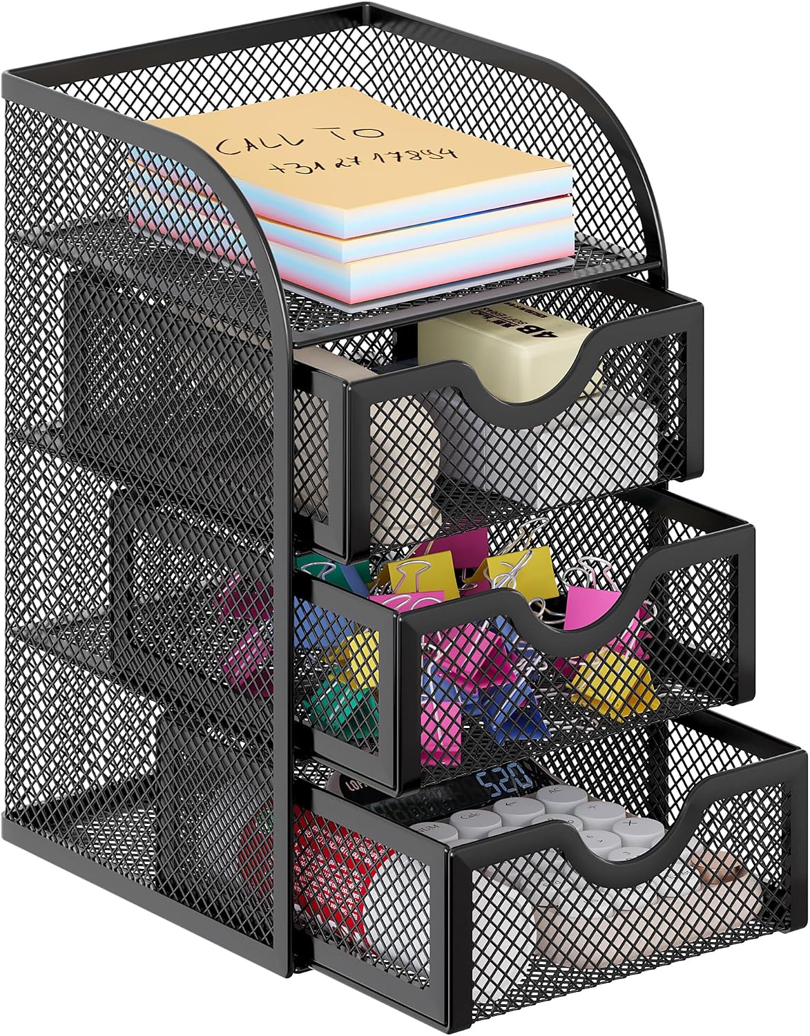 EasyPAG Mesh Desk Organizer with 3 Drawer Office Desktop Organizers and Accessories Stationery Caddy for Office, Home, Students, Black