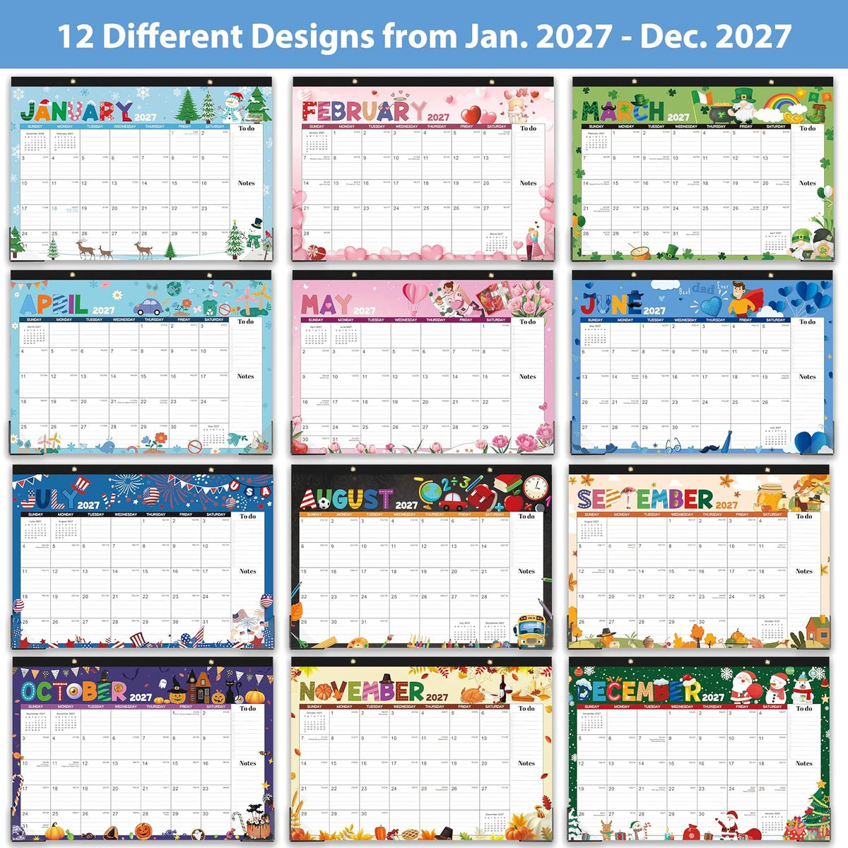 2027 Desk Calendar - Desk Calendar 2027, Jan. 2027 - Dec. 2027, 17"×12"