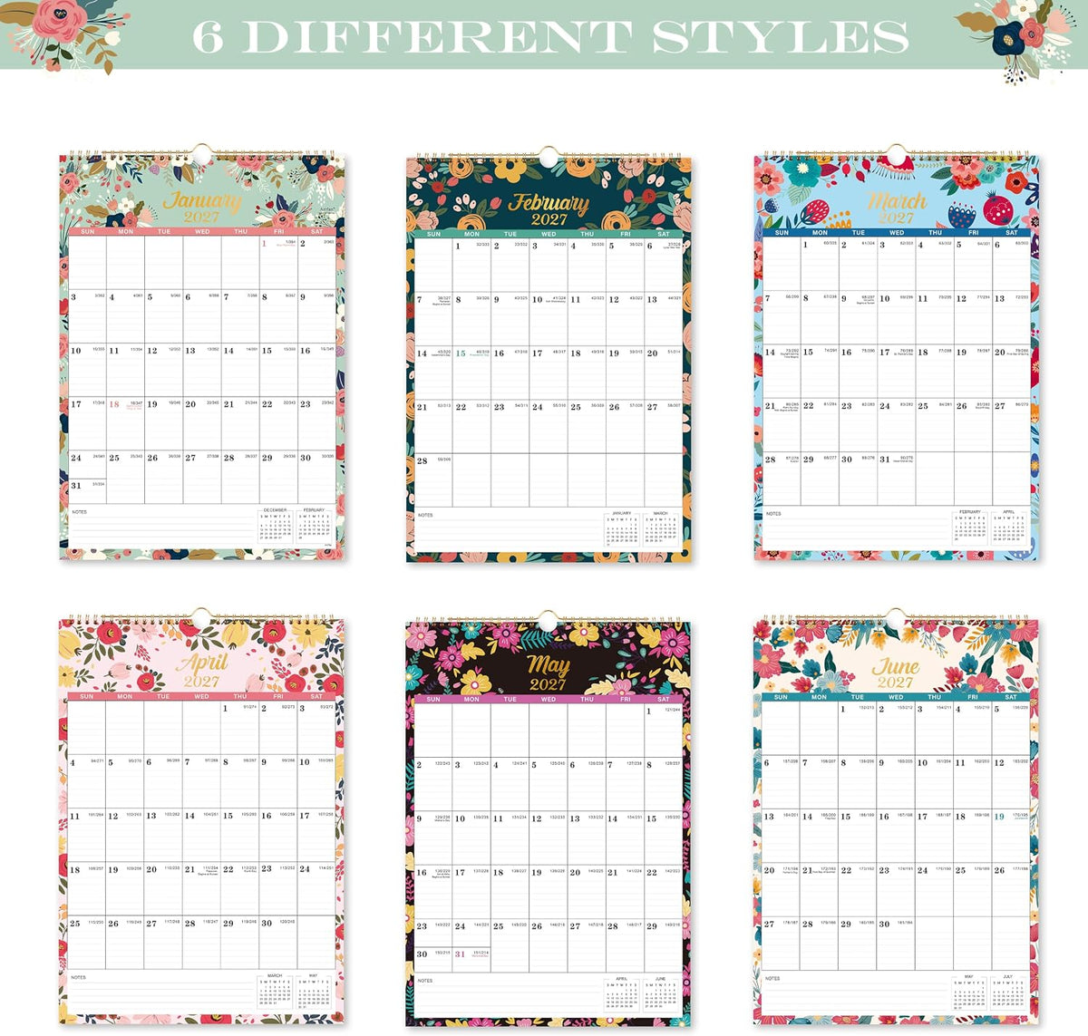 2027 Calendar - 2027 Wall Calendar from Jan. 2027 - Dec. 2027, 12" x 17"