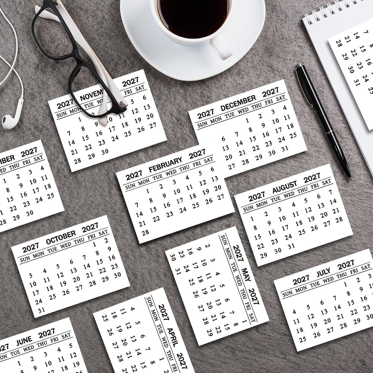 Yopyame Mini Calendar 2027 Bulk - 24 Pack 2.2" x 3" 12 Monthly Tear off Mini Academic Year Calendar, January to December 2027, Tear off Calendars for Scrapbook Crafts Manual Project Friend Home Office