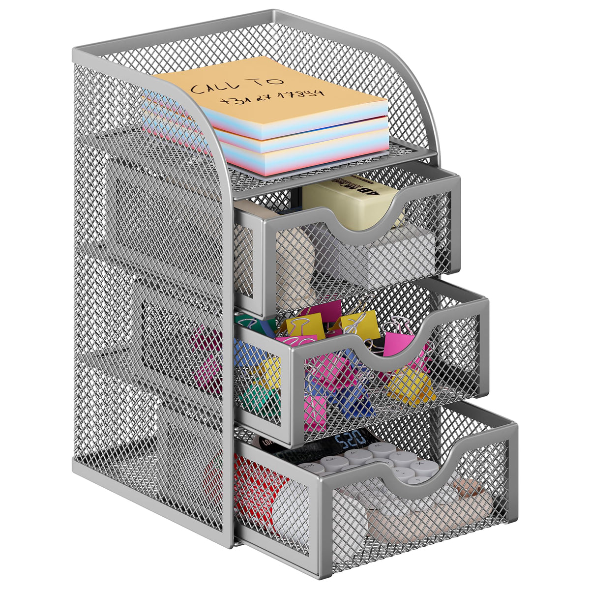 EasyPAG Mesh Desk Organizer with 3 Drawer Office Desktop Organizers and Accessories Stationery Caddy for Office, Home, Students, Black