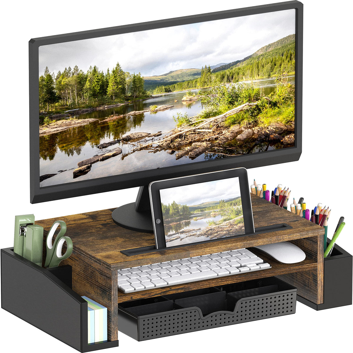 Simple Houseware Desk Monitor Stand Riser w/ Adjustable Tray, Maple