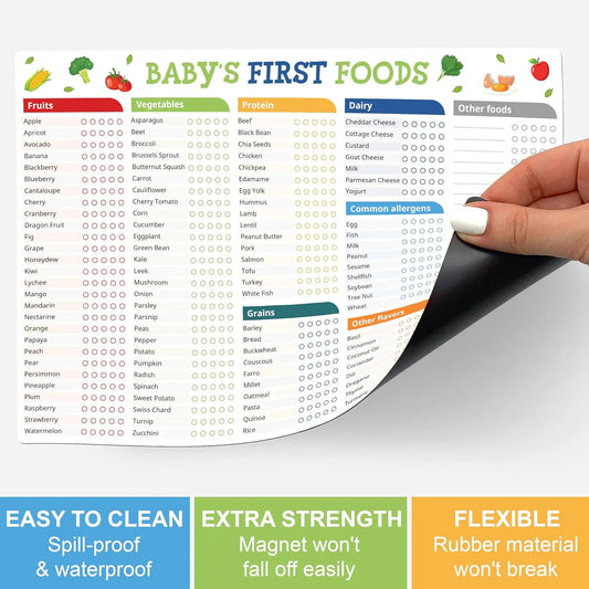 Baby's First Foods Tracker Fridge Magnet, Magnetic Meal Planner Checklist, Daily Food Log, Strong Stickiness on Refrigerators, Baby's Led Weaning Supplies Poster Daily Food Log Meal Planner Checklist 101 Foods Before 1 Checklist Dry Erase