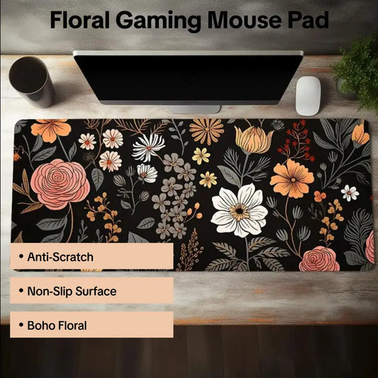 Boho Floral Pattern Mouse Pad, 1 Count Rectangle Anti-Scratch Gaming Mouse Pad, Non-Slip Mousepad, Office Desk Keyboard Mouse Mat for Home Office, Assorted Color, Office Desk Accessories, Computer Desk Accessories, Office Supplies