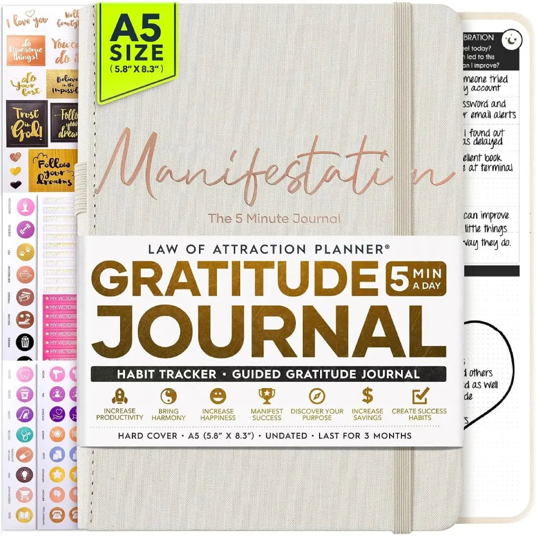 Gratitude Diary for Women and Men, 5 Minute Self Care Journal, 90 Day Undated Daily Planner for Positivity, Affirmations and Events, Guided Awareness
