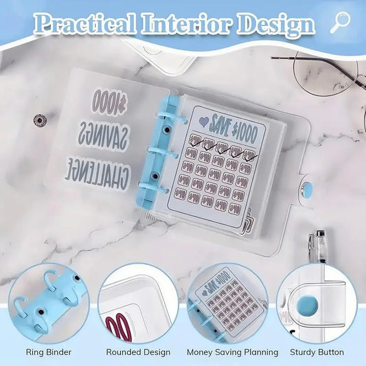 $1000 Mini Money Saving Binder Reusable Cash Envelope System – 2026 Budget Binder, 2026 Upgraded，Transparent PVC Pockets, Portable Budget Binder for Money Saving & Cash Stuffing, Perfect Finance Planner & Gift Flexible Durable