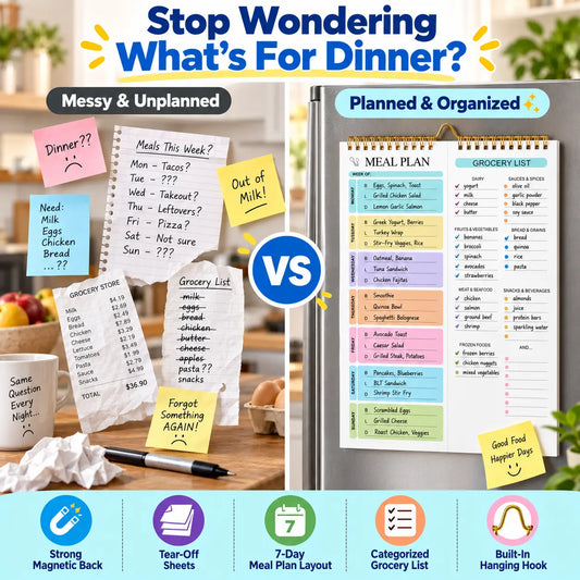 Weekly Meal Planner Notebook for Fridge with Grocery List, Magnetic Backing, 50 Tear-Off Undated Sheets, 7-Day Meal Planning & Meal Prep Organizer, Kitchen Grocery Shopping Planner, 6 x 8.5 Inch, Back to School Organization