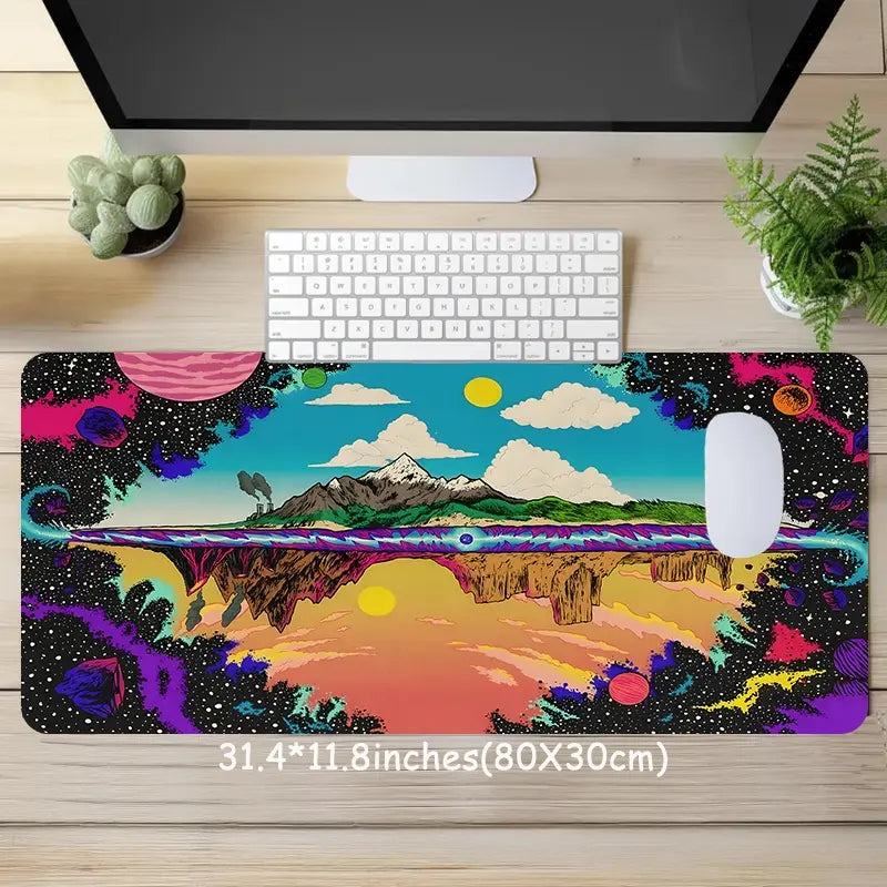 Psychedelic Space Galaxy Trippy Landscape Large Gaming Mouse Pad,Aesthetic Desktop Drotection Pad,Washable Rubber Pad Non-Slip Lock Edge Multi-Size Mouse Pad Suitable For Home Office,Good Gift for Family and Friends