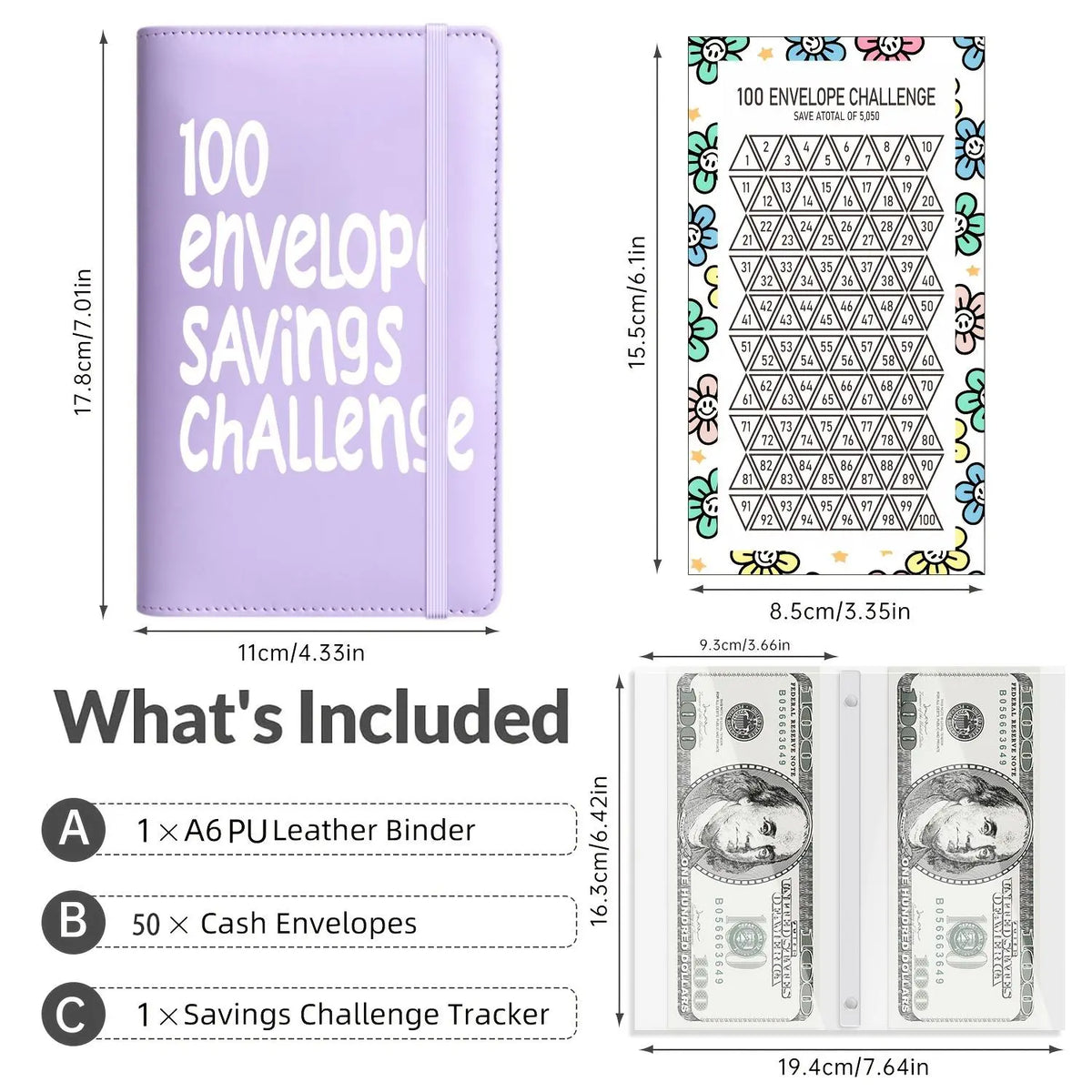100 Envelope Saving Challenge Binder - Office Stationery Saving Tool, Budget Planner and Monthly Bill Organizer, Income Tracker, Expense Tracker, Finance Organizer, Savings Goal Setter, Birthday Gift Idea, Birthday Gifts