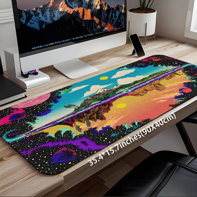 Psychedelic Space Galaxy Trippy Landscape Large Gaming Mouse Pad,Aesthetic Desktop Drotection Pad,Washable Rubber Pad Non-Slip Lock Edge Multi-Size Mouse Pad Suitable For Home Office,Good Gift for Family and Friends