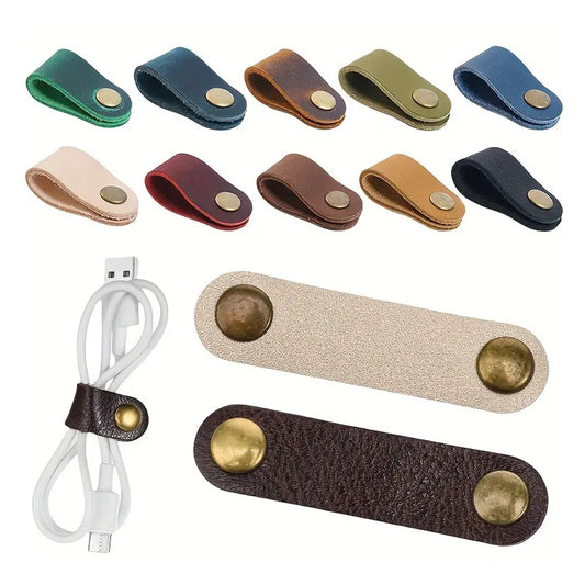 5pcs Faux Leather Cable Organizers for Cords with Metal Clips, Multi-Color, Durable Design, Cable Cord Holder, Cord Management Holders, Desk Cable Organizer, Office Desk Accessories, Cable Storage, Desk Wire Management