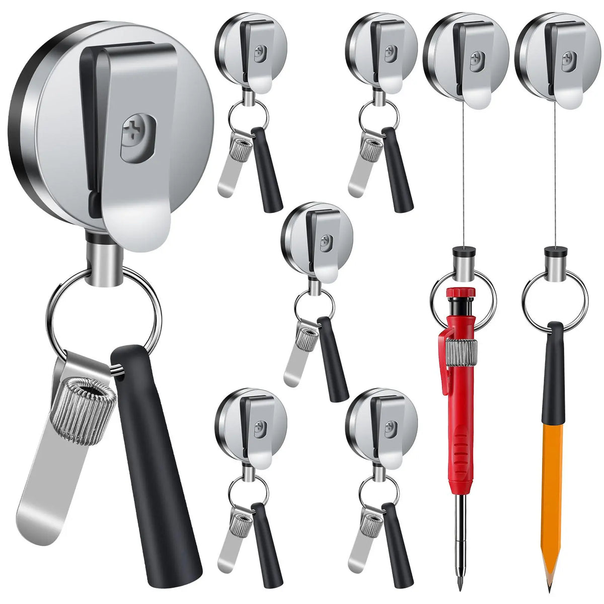 Retractable Marker Pen Holder, Marker Organizer, Pencil Holder, 2/4/6PCS Flexible Silicone Pen Holder & Metal Pen Clip, Portable Pen Holder for Carpenters, Nurses, Construction Workers, Penholder