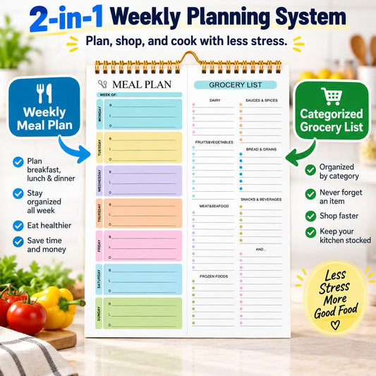 Weekly Meal Planner Notebook for Fridge with Grocery List, Magnetic Backing, 50 Tear-Off Undated Sheets, 7-Day Meal Planning & Meal Prep Organizer, Kitchen Grocery Shopping Planner, 6 x 8.5 Inch, Back to School Organization